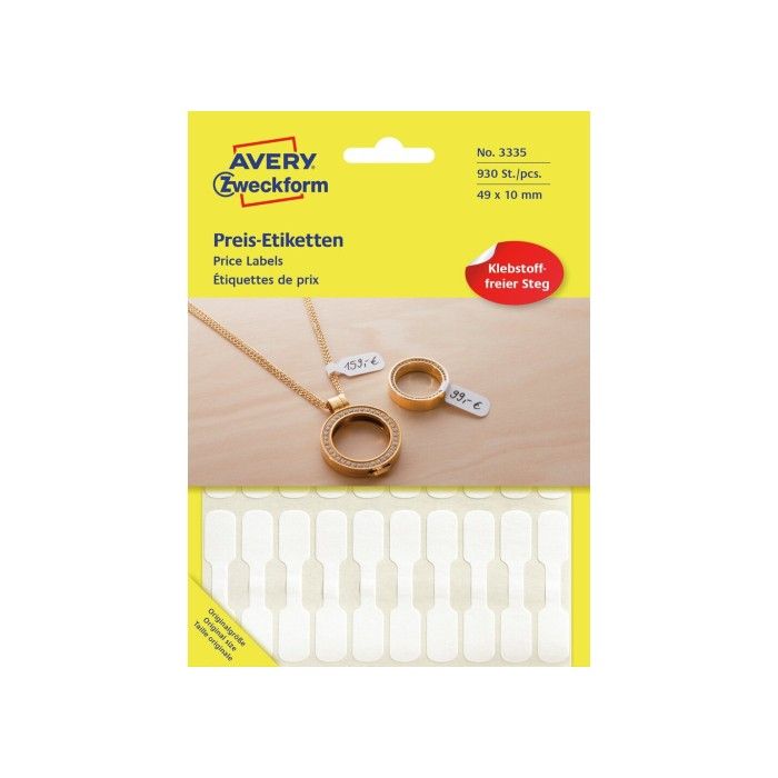 Avery smykkeetiketter, hvit, 49 X 10, modell 3335