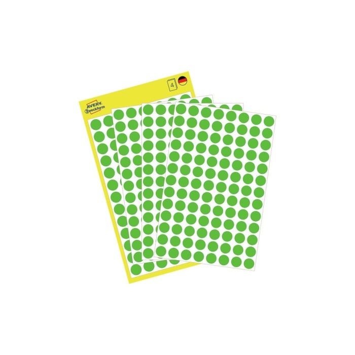 Avery Color Coding Dots, Avtagbar, Grønn, Dia 8, Model 3592