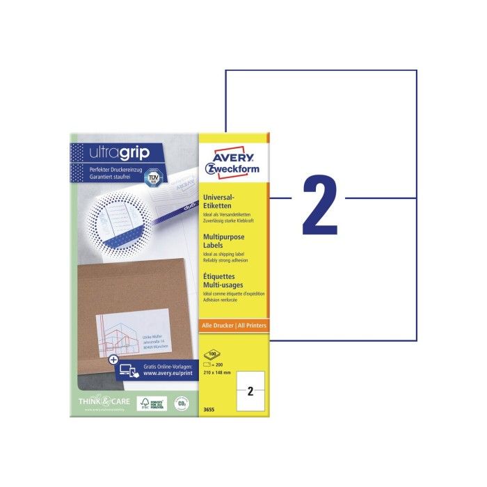 Avery Multipurpose etikett for generell bruk (Ultragrip), hvit, 210 X 148, modell 3655