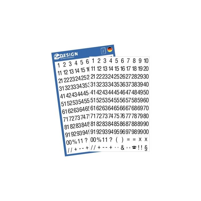 Avery Numbers, svart på hvit bakgrunn, film, kondensert Helvetica, 00-99, hvit, 21 pt / 5, modell 3721