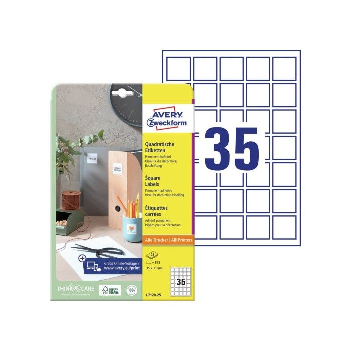 Avery Qr Code Produktetiketter Blockout, hvit, 35 X 35, modell L7120-25