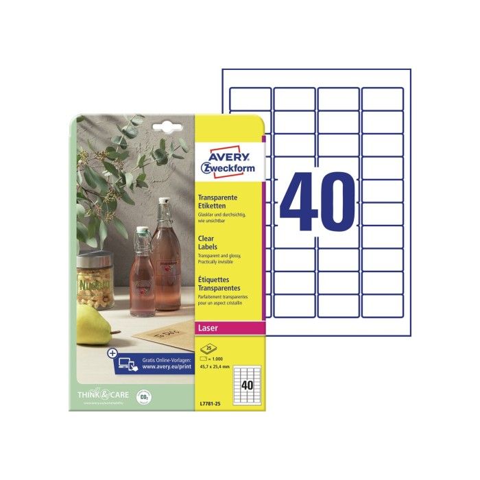 Avery Crystal Clear Labels (-20Oc Til +80Oc), Clear, 45,7 X 25,4, modell L7781-25