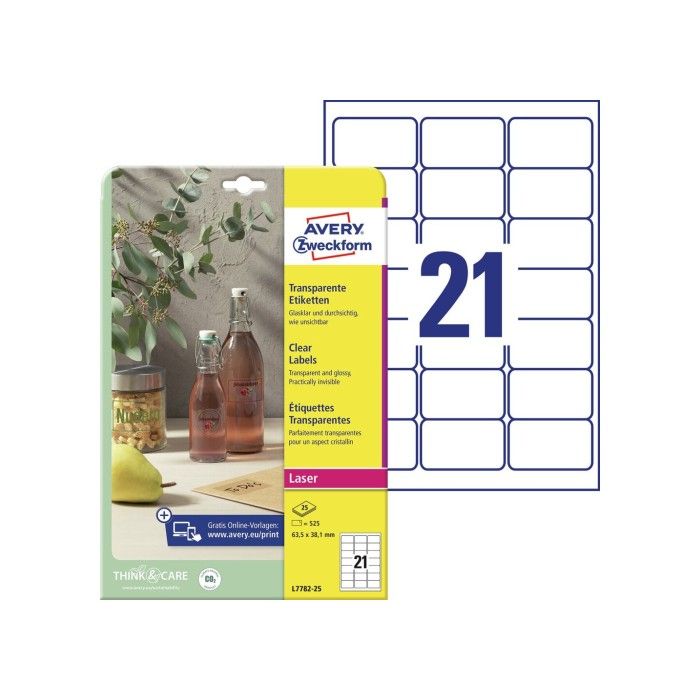 Avery Crystal Clear Labels (-20Oc Til +80Oc), Clear, 63,5 X 38,1, modell L7782-25