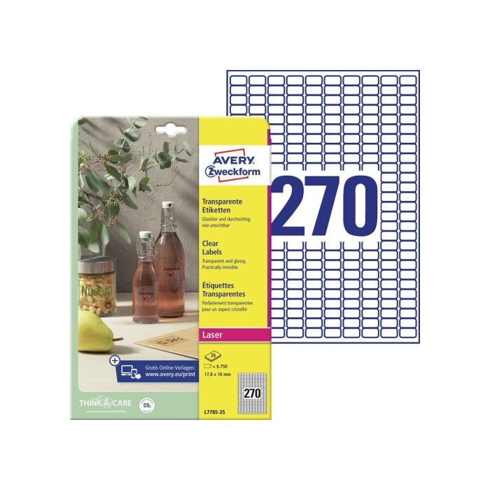 Avery Crystal Clear Labels (-20Oc Til +80Oc), Clear, 17,8 X 10, modell L7785-25