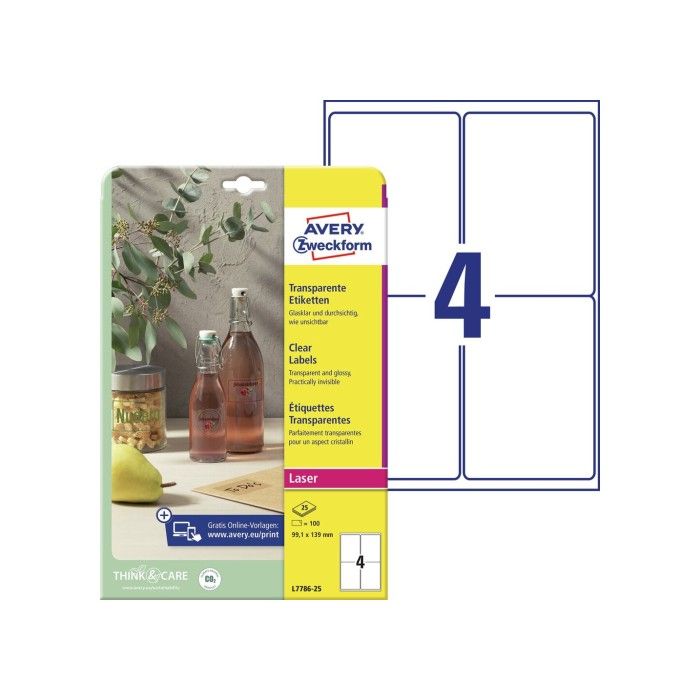 Avery Crystal Clear Labels (-20Oc Til +80Oc), Clear, 99,1 X 139, modell L7786-25