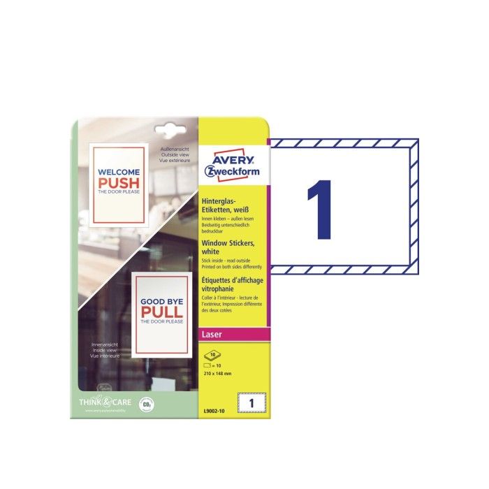 Avery Window Stickers 210X148Mm, Stick Inside, Read Outside, Removeable, White, 210 X 148Mm, Model L9002-10