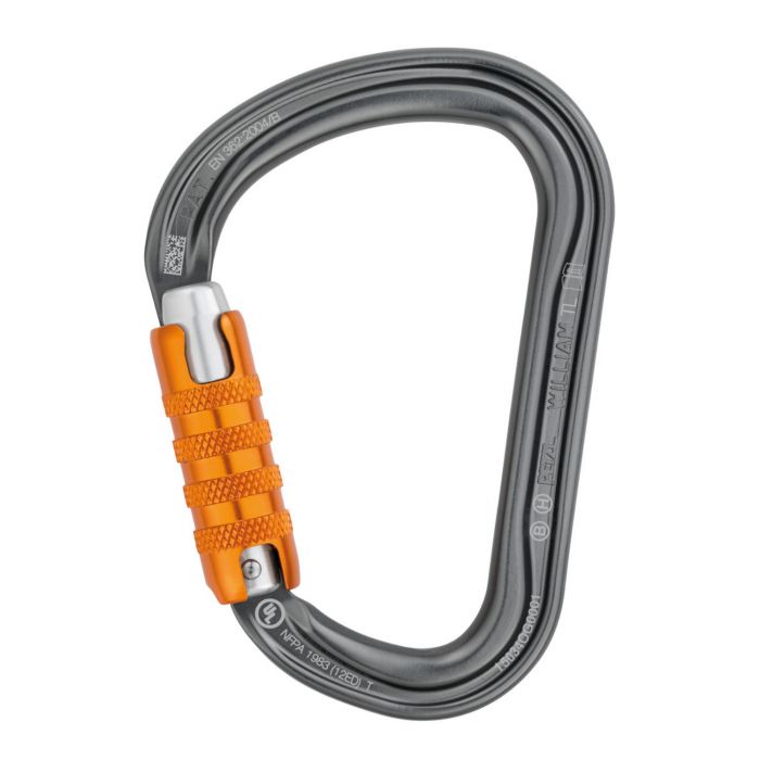 Petzl Karabiner WILLIAM Lettvekts Asymmetrisk Stor Kapasitet Karabiner, KULELÅS, Grå, 1 Stk, SET-M36A-BL