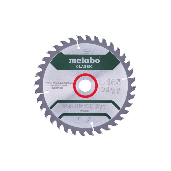 Metabo Sagblad "precision cut wood - classic"", 165x20 Z36 WZ 15°, SME-628281000