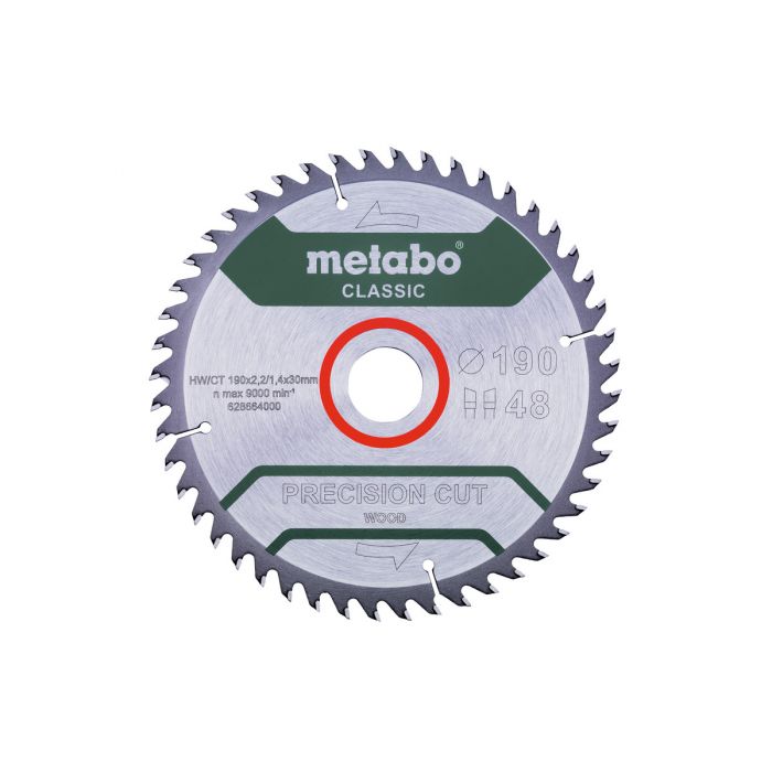 Metabo Sagblad "precision cut wood - classic", 190x30 Z48 WZ 15°/B, SME-628664000