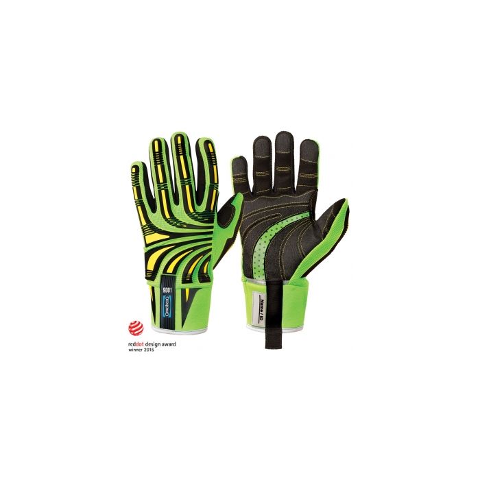 Granberg Kutt F Impact-resistente Hi-Viz vernehansker, svart/grønn/gul, 6 par, SGR-115-9001