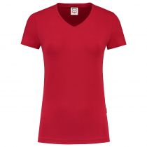 Tricorp Casual Kvinner Fitted V-Hals T-Skjorte 101008, Rød, 1 Stykke, SUT-101008Red