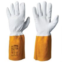 Granberg 106.3600K Uforede TIG-hansker av geiteskinn, hvit/gul, 12 par