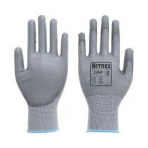 Nitrex 245P PU-belagt håndflate Level D kuttbeskyttelseshansker, grå, 6 x 10 par