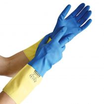 Franz Mensch Dualprene Latex Kjemikaliebestandige hansker, blå/gule, 6 x 1 par