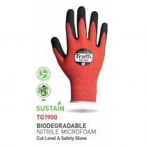 Traffi TG1900 Sustain biologisk nedbrytbare kuttnivå A vernehansker, rød/svart, 10 x 20 par