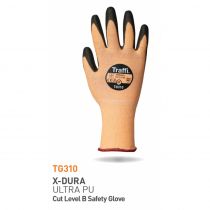 Traffi TG310 X-Dura Ultra PU Cut Level B sikkerhetshansker, oransje/svart, 10 x 20 par