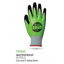 Traffi TG5060 vanntette nitril skjærenivå C sikkerhetshansker, grønn/svart, 10 x 10 par