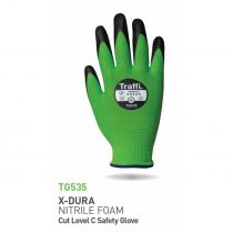 Traffi TG535 X-Dura Nitrilskum Kuttnivå C sikkerhetshansker, grønn/svart, 10 x 10 par