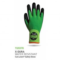 Traffi TG5570 X-Dura Latex vannbestandige kuttnivå F vernehansker, grønn/svart, 10 x 10 par
