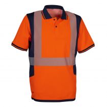 Cofra V651-0-02 Tilcara poloskjorte, Arancio Fluo/Navy, 1 stk., SCF-V651-0-02