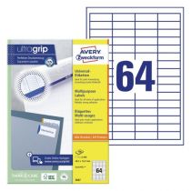 Avery Multipurpose etikett for generell bruk (Ultragrip), hvit, 48,5 X 16,9, modell 3667
