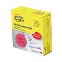 Avery Rating Dots, Red Unhappy Smiley, Red, Dia 19, Model 3859